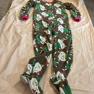 Carter’s footed PJs with cat design all over it